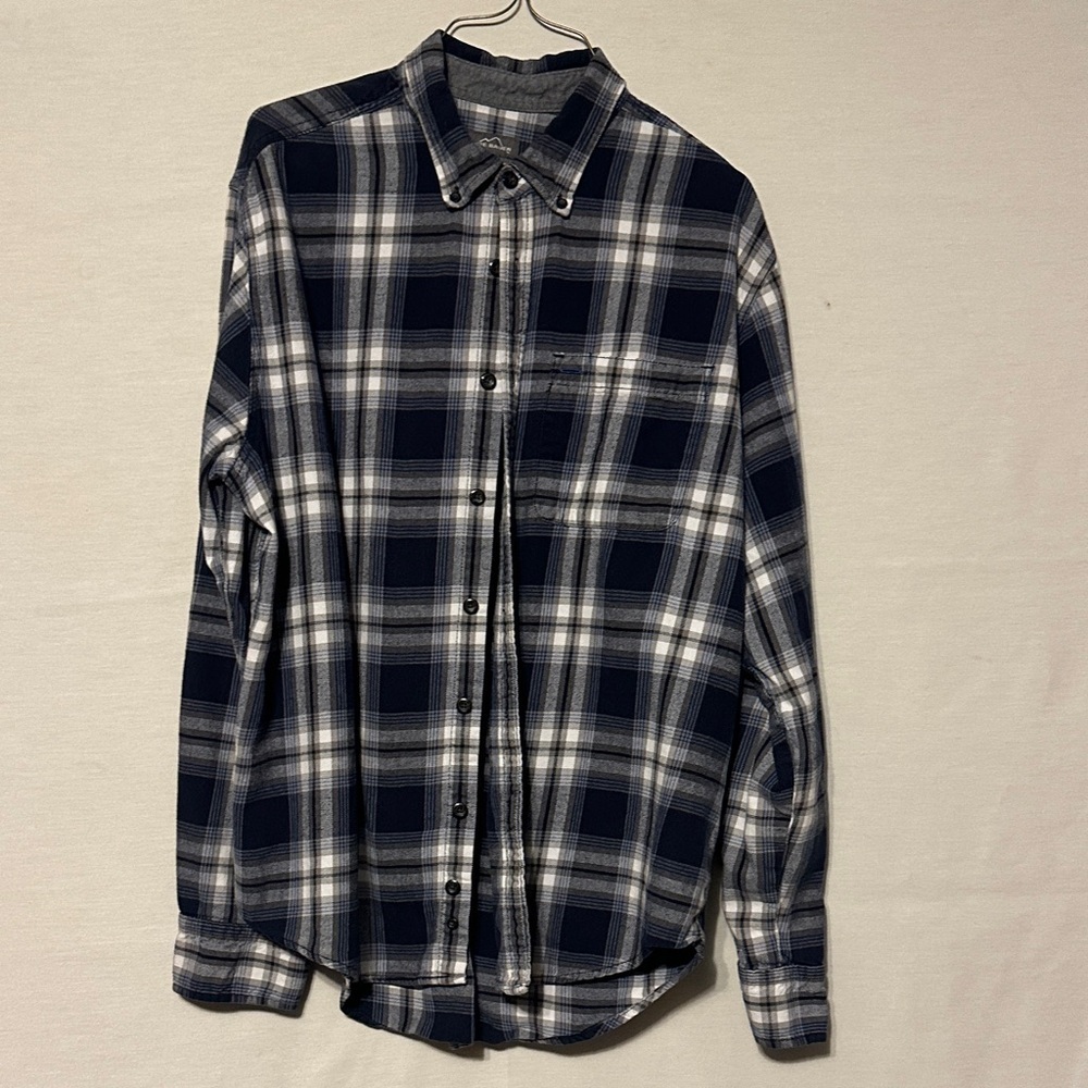 Eddie Bauer Men's Blue and White Plaid Shirt